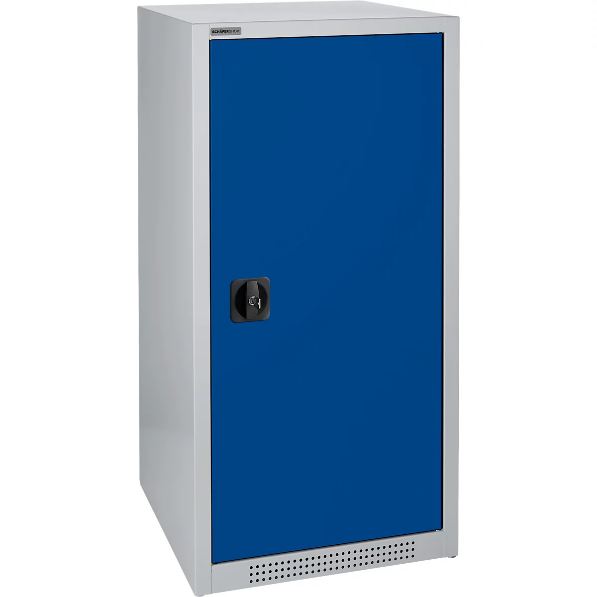 Schäfer Shop Genius draaideurkast FS, staal, met ventilatieopeningen, B 545 x D 420 x H 1105 mm, 3 OH, alu wit RAL 9006/ gentiaanblauw RAL 5010, tot 250 kg