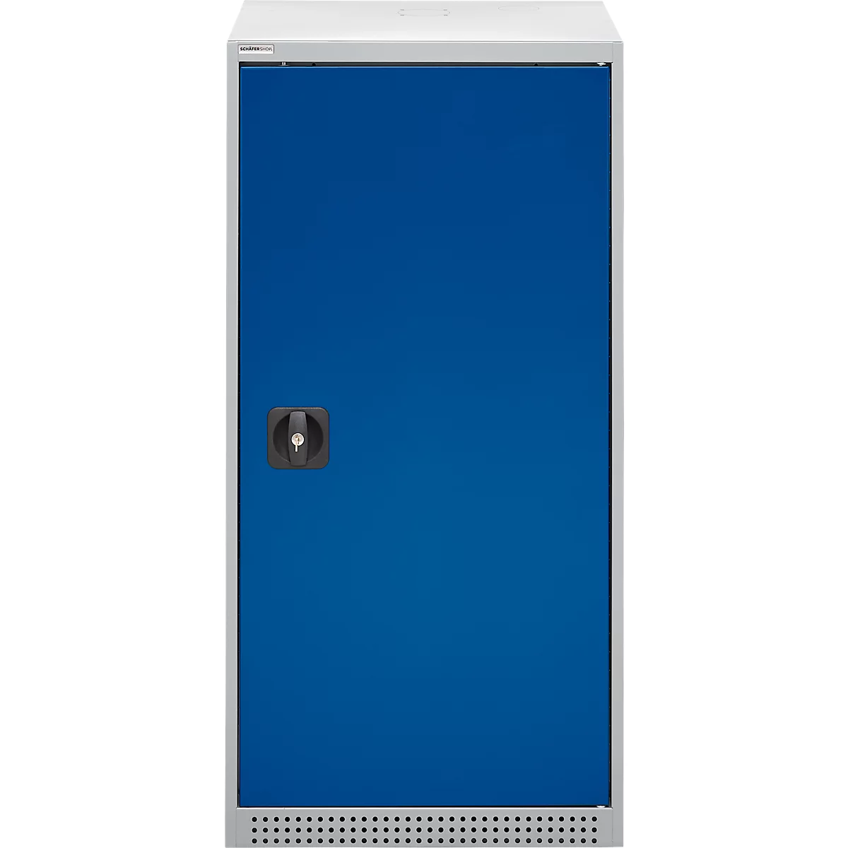 Schäfer Shop Genius draaideurkast FS, staal, met ventilatieopeningen, B 545 x D 420 x H 1105 mm, 3 OH, alu wit RAL 9006/ gentiaanblauw RAL 5010, tot 250 kg