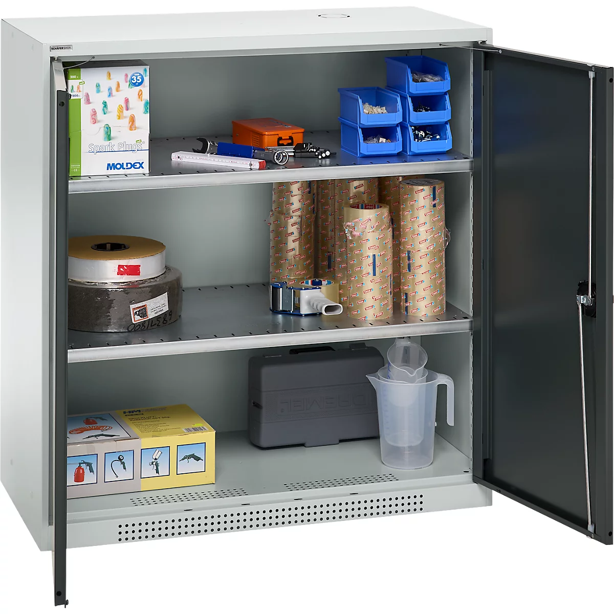 Schäfer Shop Genius dubbeldeurskast FS, staal, met ventilatiegaten, B 1055 x D 520 x H 1105 mm, 3 OH, lichtgrijs/antracietgrijs, tot 300 kg