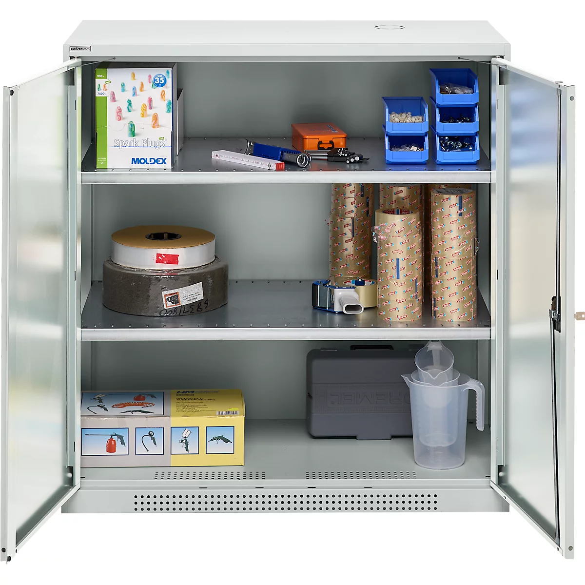 Schäfer Shop Genius dubbeldeurskast FS, staal, met ventilatiegaten, B 1055 x D 520 x H 1105 mm, 3 OH, lichtgrijs/lichtgrijs, tot 300 kg