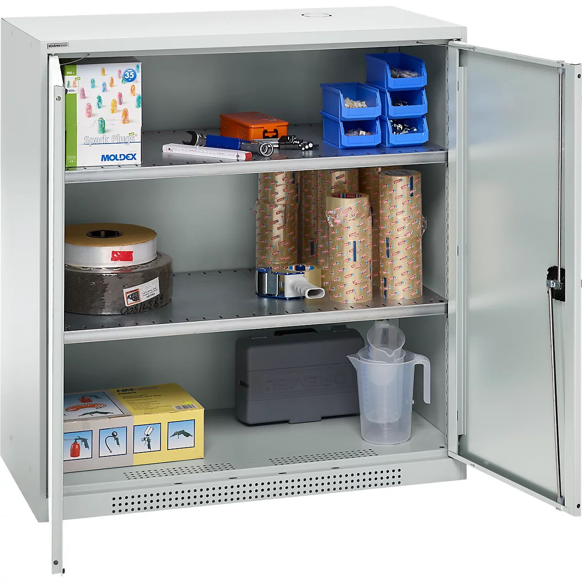 Schäfer Shop Genius dubbeldeurskast FS, staal, met ventilatiegaten, B 1055 x D 520 x H 1105 mm, 3 OH, lichtgrijs/lichtgrijs, tot 300 kg