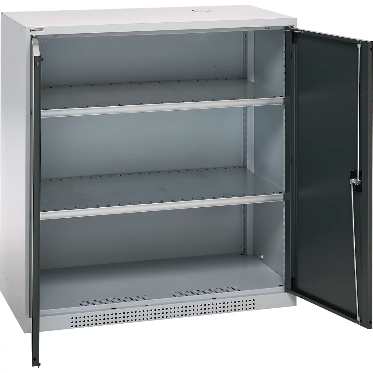 Schäfer Shop Genius dubbeldeurskast FS, staal, met ventilatiegaten, B 1055 x D 520 x H 1105 mm, 3 OH, witaluminium/antracietgrijs, tot 300 kg
