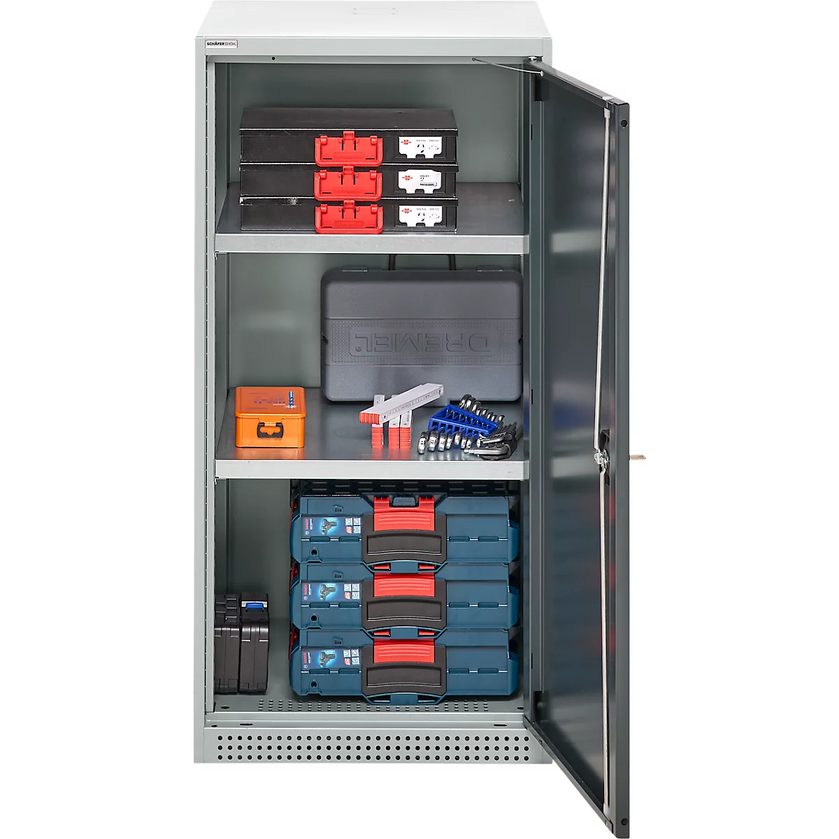 Schäfer Shop Genius dubbeldeurskast FS, staal, met ventilatiegaten, B 545 x D 520 x H 1105 mm, 3 OH, lichtgrijs/antracietgrijs, tot 150 kg