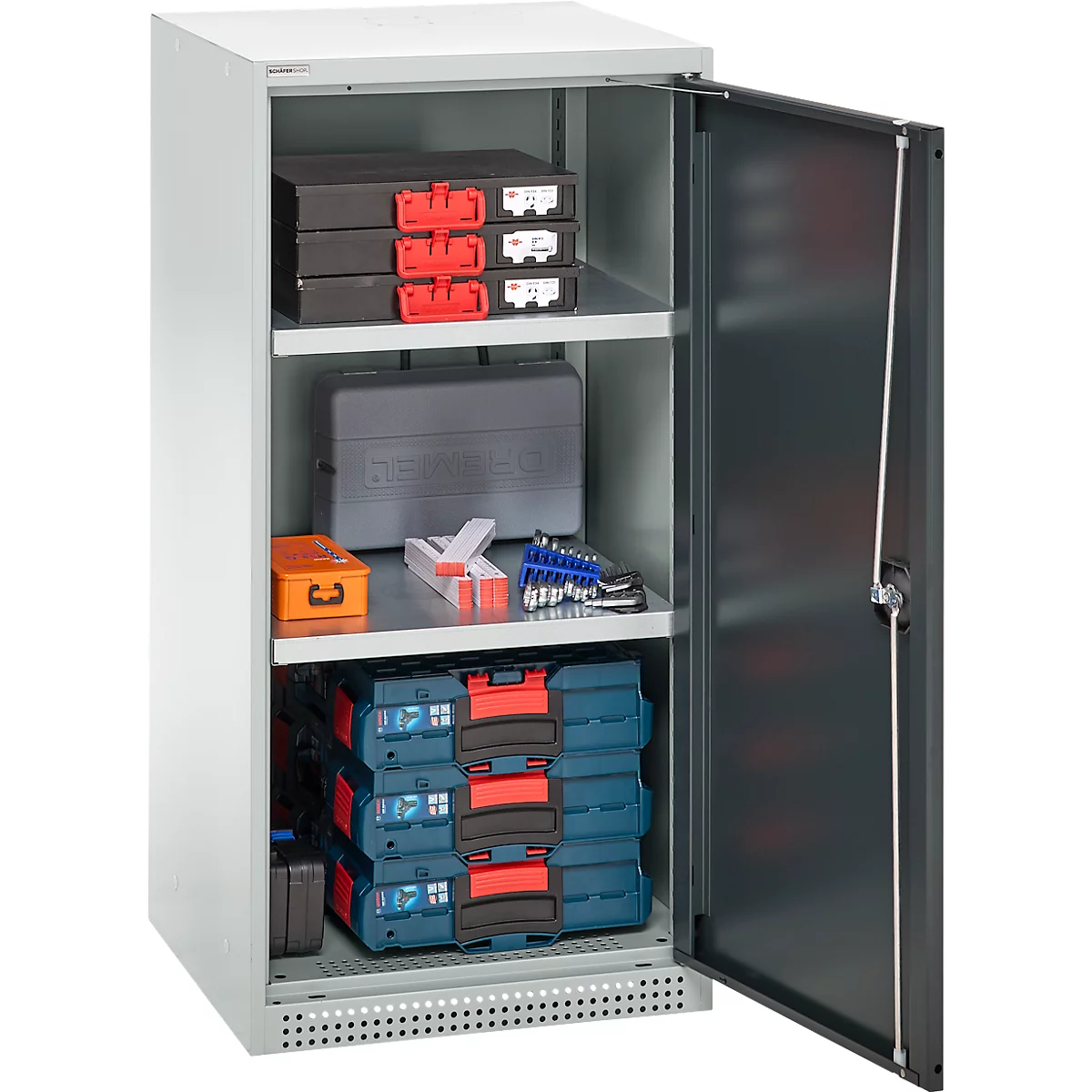 Schäfer Shop Genius dubbeldeurskast FS, staal, met ventilatiegaten, B 545 x D 520 x H 1105 mm, 3 OH, lichtgrijs/antracietgrijs, tot 150 kg