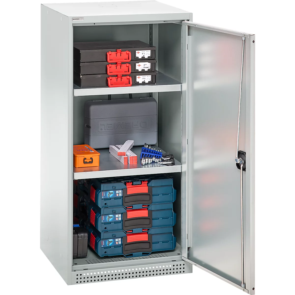 Schäfer Shop Genius dubbeldeurskast FS, staal, met ventilatiegaten, B 545 x D 520 x H 1105 mm, 3 OH, lichtgrijs/lichtgrijs, tot 150 kg