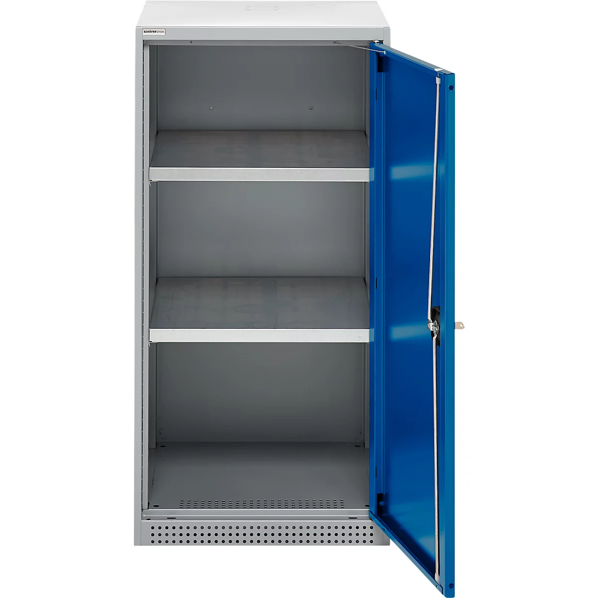 Schäfer Shop Genius dubbeldeurskast FS, staal, met ventilatiegaten, B 545 x D 520 x H 1105 mm, 3 OH, witaluminium/ gentiaanblauw, tot 150 kg
