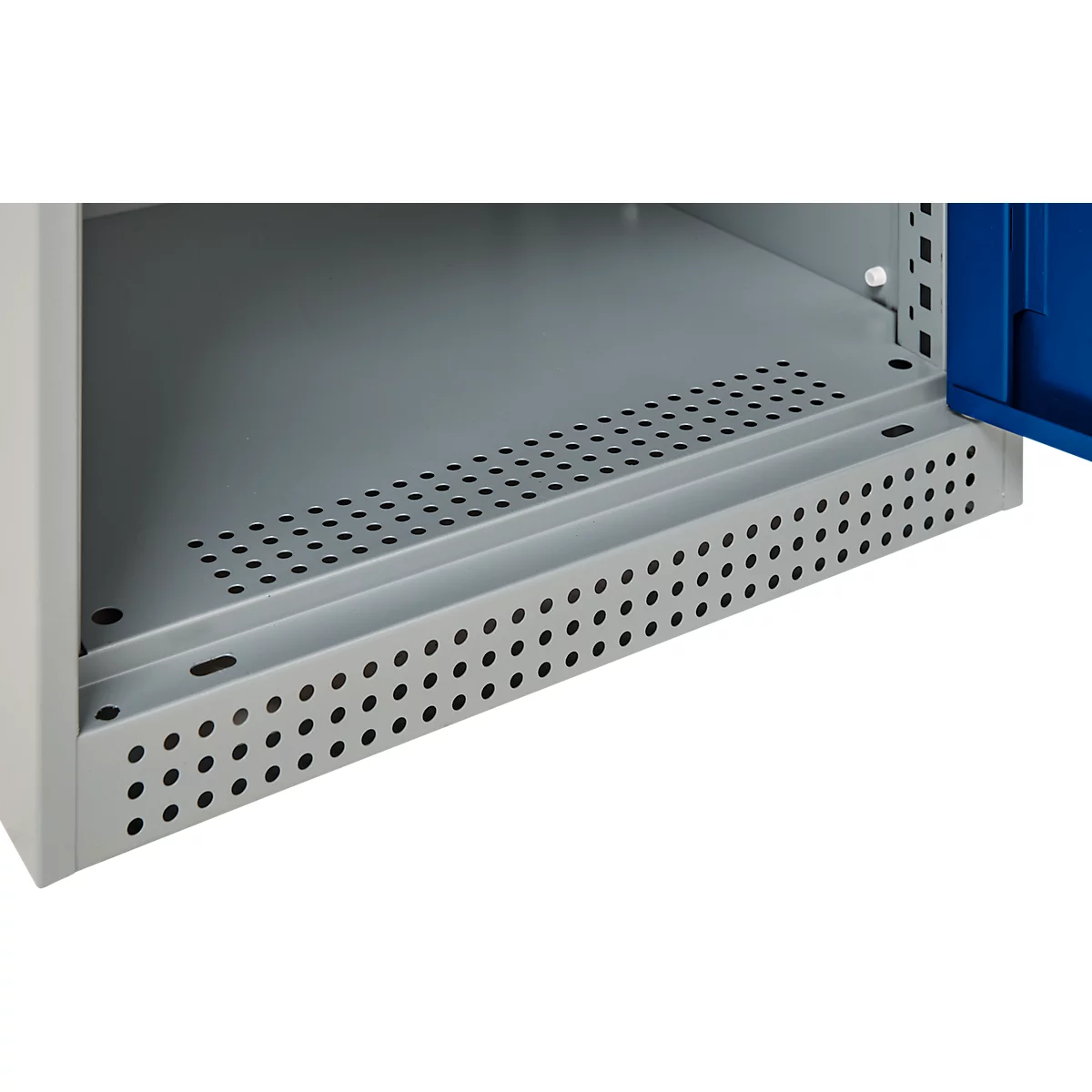 Schäfer Shop Genius dubbeldeurskast FS, staal, met ventilatiegaten, B 545 x D 520 x H 1105 mm, 3 OH, witaluminium/ gentiaanblauw, tot 150 kg