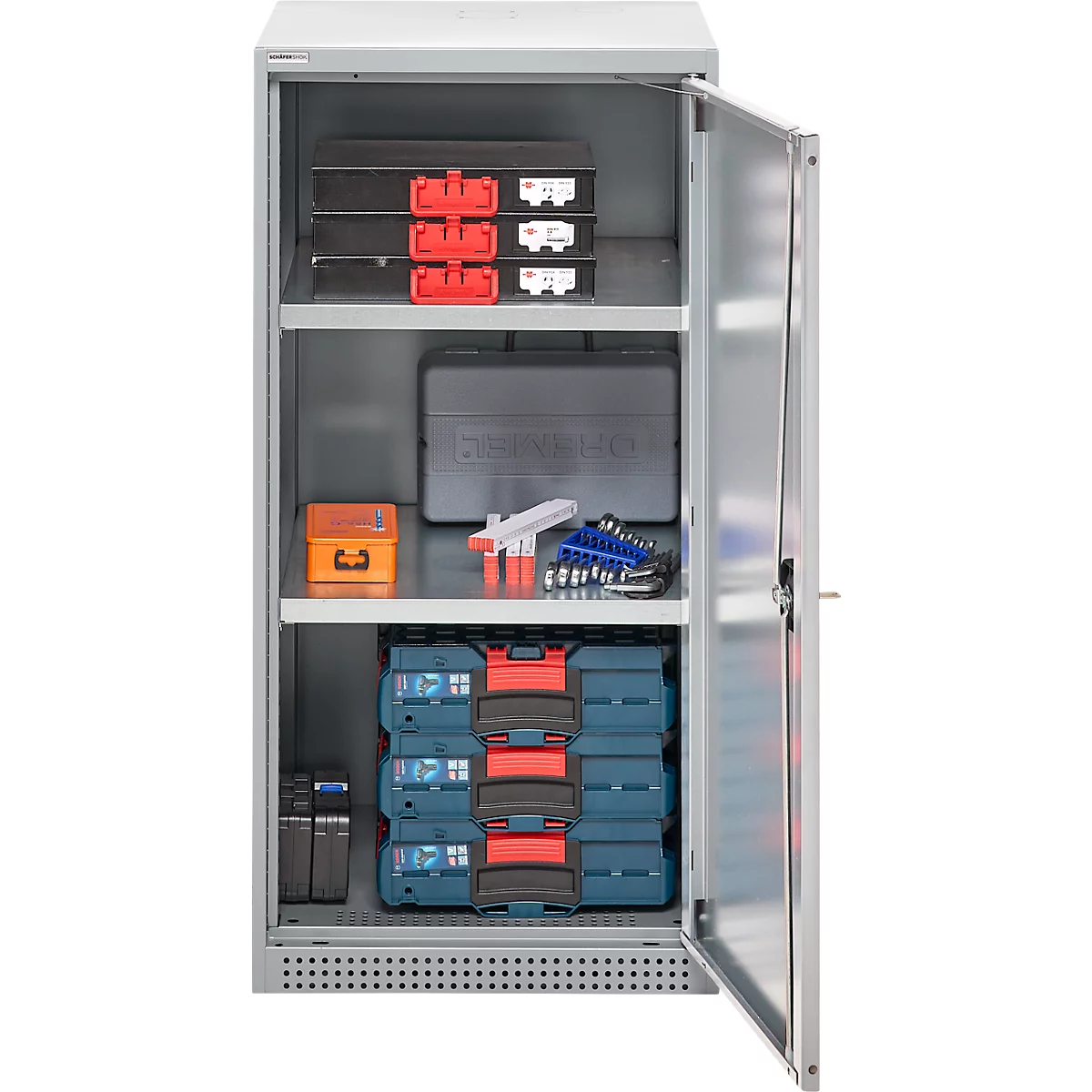 Schäfer Shop Genius dubbeldeurskast FS, staal, met ventilatiegaten, B 545 x D 520 x H 1105 mm, 3 OH, witaluminium/wit-aluminium, tot 150 kg