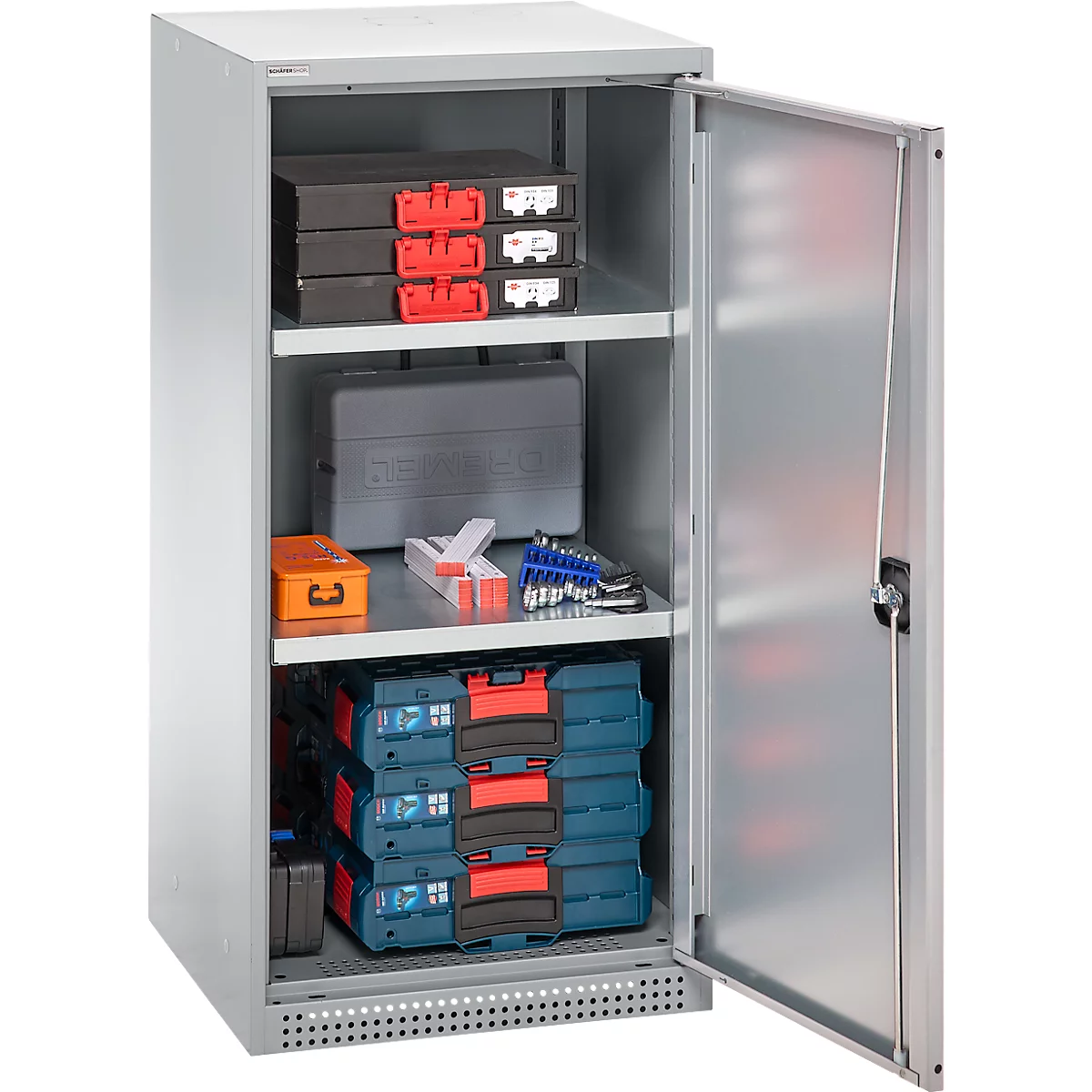 Schäfer Shop Genius dubbeldeurskast FS, staal, met ventilatiegaten, B 545 x D 520 x H 1105 mm, 3 OH, witaluminium/wit-aluminium, tot 150 kg