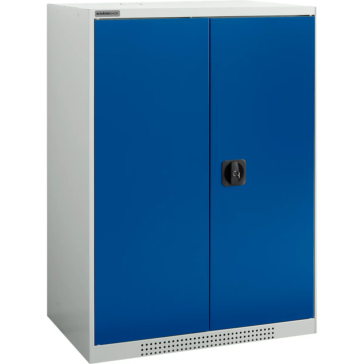 Schäfer Shop Genius dubbeldeurskast FS, staal, met ventilatiegaten, B 810 x D 520 x H 1105 mm, 3 OH, lichtgrijs/ gentiaanblauw, tot 180 kg