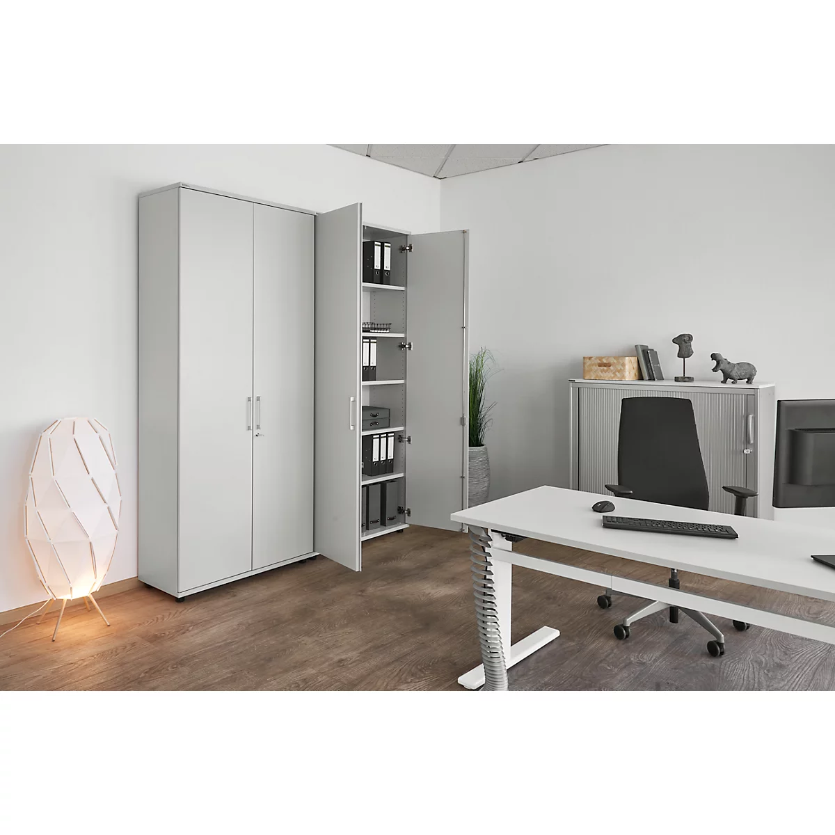 Schäfer Shop Genius dubbeldeurskast TETRIS WOOD, incl. glijders, B 1000 x D 421 x H 2270 mm (6 OH), lichtgrijs, 2 st.
