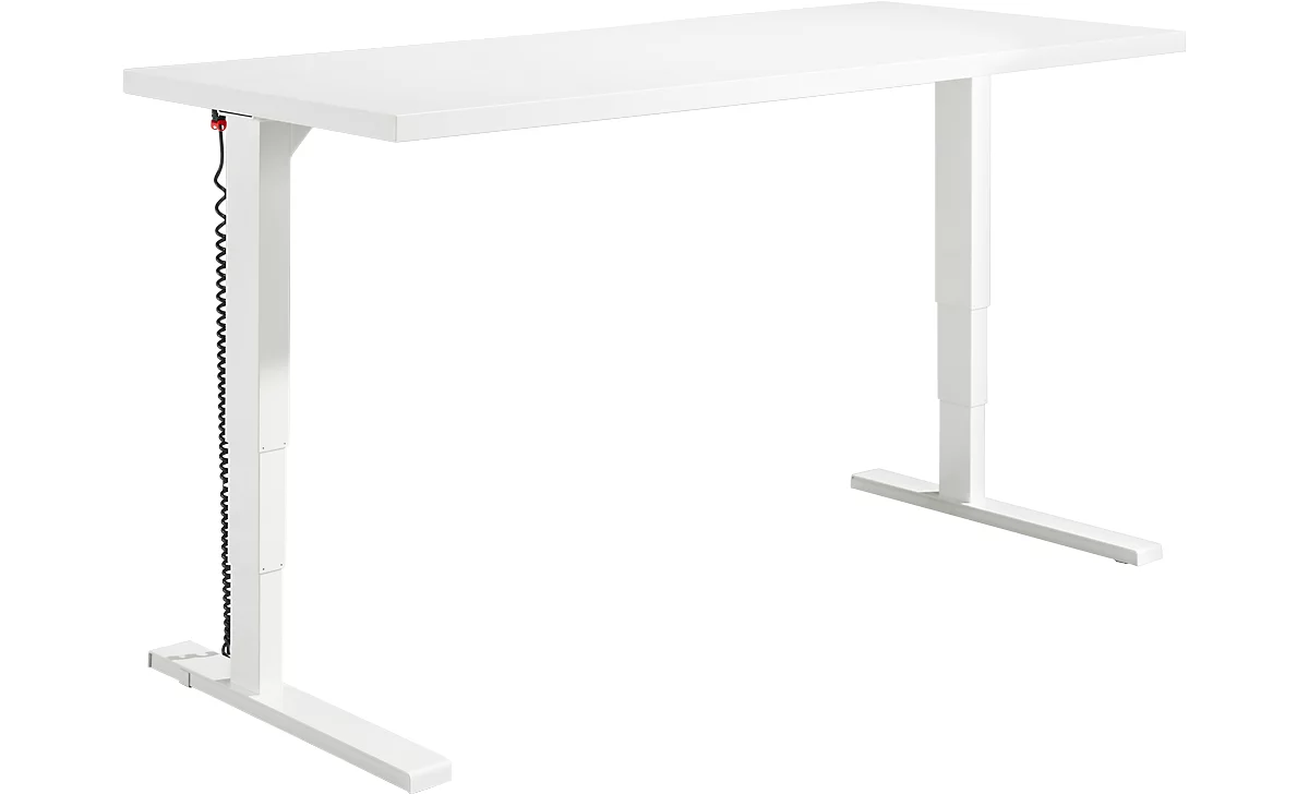 Schäfer Shop Genius Elements escritorio, regulable eléctricamente en altura, rectangular, pie en C, An 1800 x F 800 x Al 645-1300 mm, blanco + instalación técnica