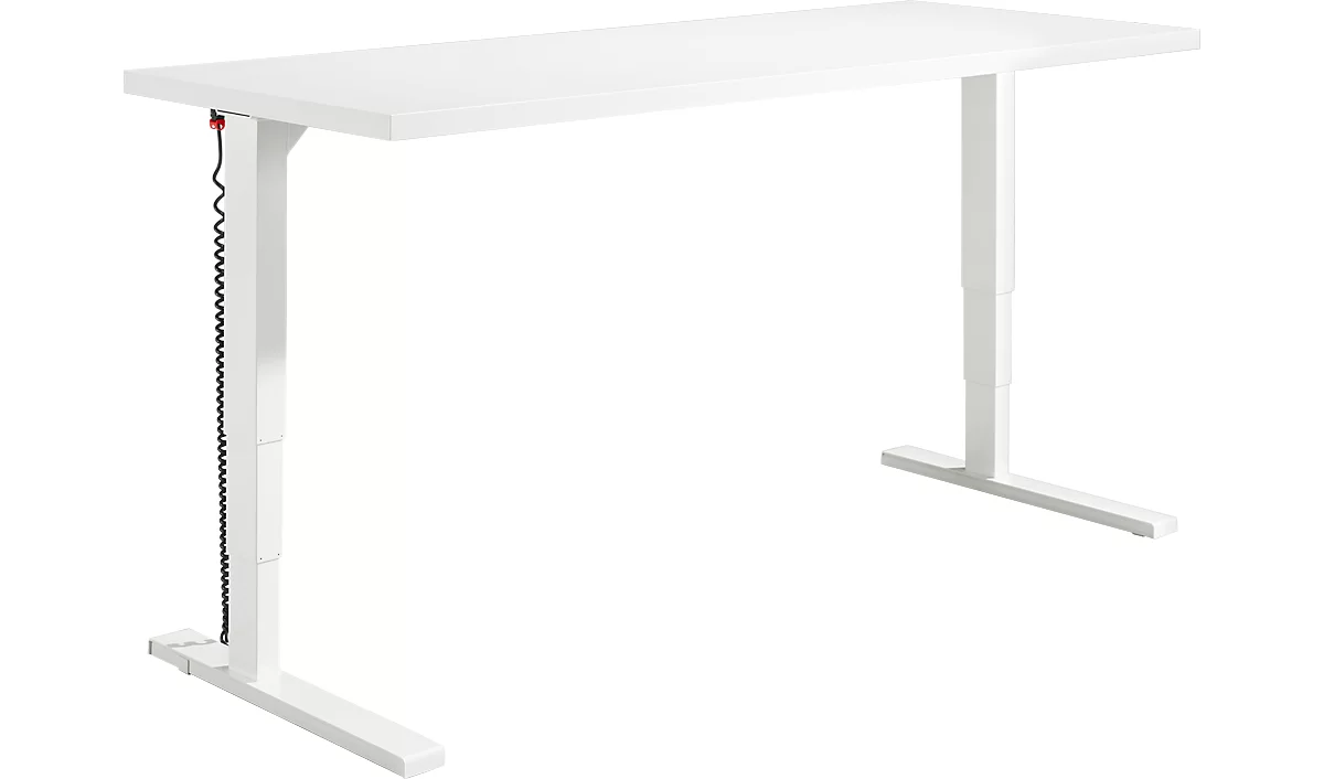 Schäfer Shop Genius Elements escritorio, regulable eléctricamente en altura, rectangular, pie en C, An 2000 x Pr 800 x Al 645-1300 mm, blanco + instalación técnica