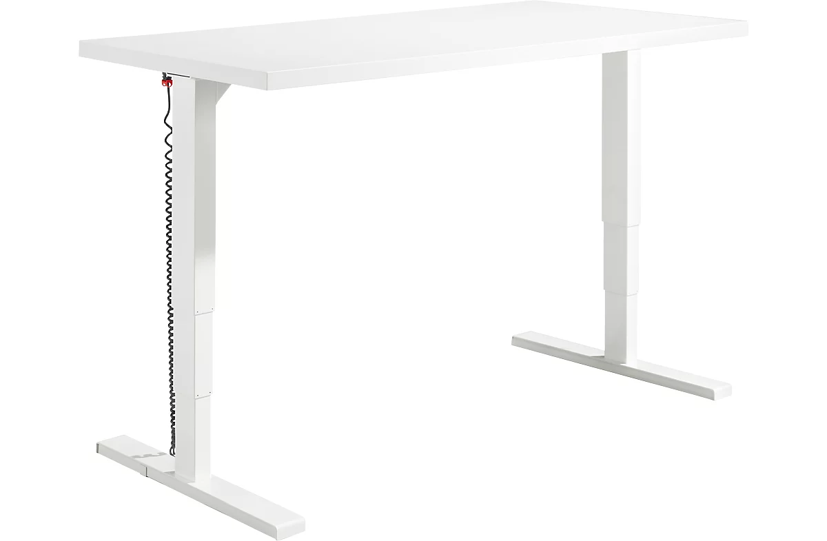 Schäfer Shop Genius Elements escritorio, regulable eléctricamente en altura, rectangular, pie en T, An 1600 x F 800 x Al 645-1300 mm, blanco + instalación técnica