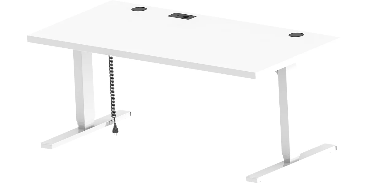 Schäfer Shop Genius Elements escritorio, regulable eléctricamente en altura, rectangular, pie en T, An 1800 x Pr 800 x Al 645-1300 mm, blanco + instalación técnica