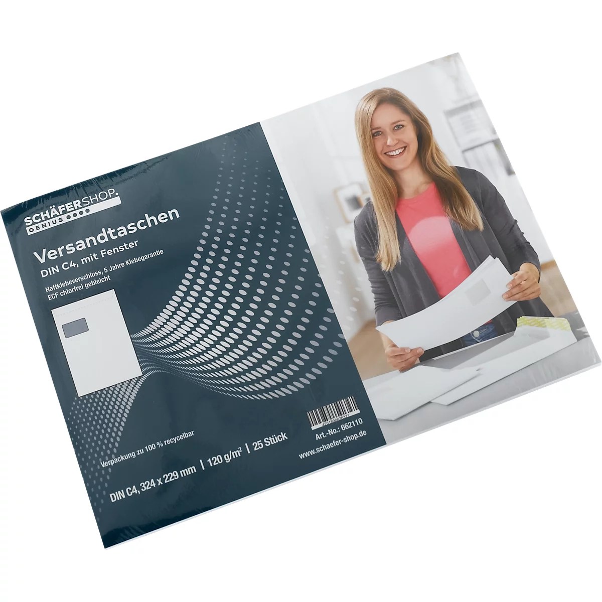 Schäfer Shop Genius enveloppen, formaat C4, met venster, zelfklevend, papier, 120 g/m², wit, 25 stuks