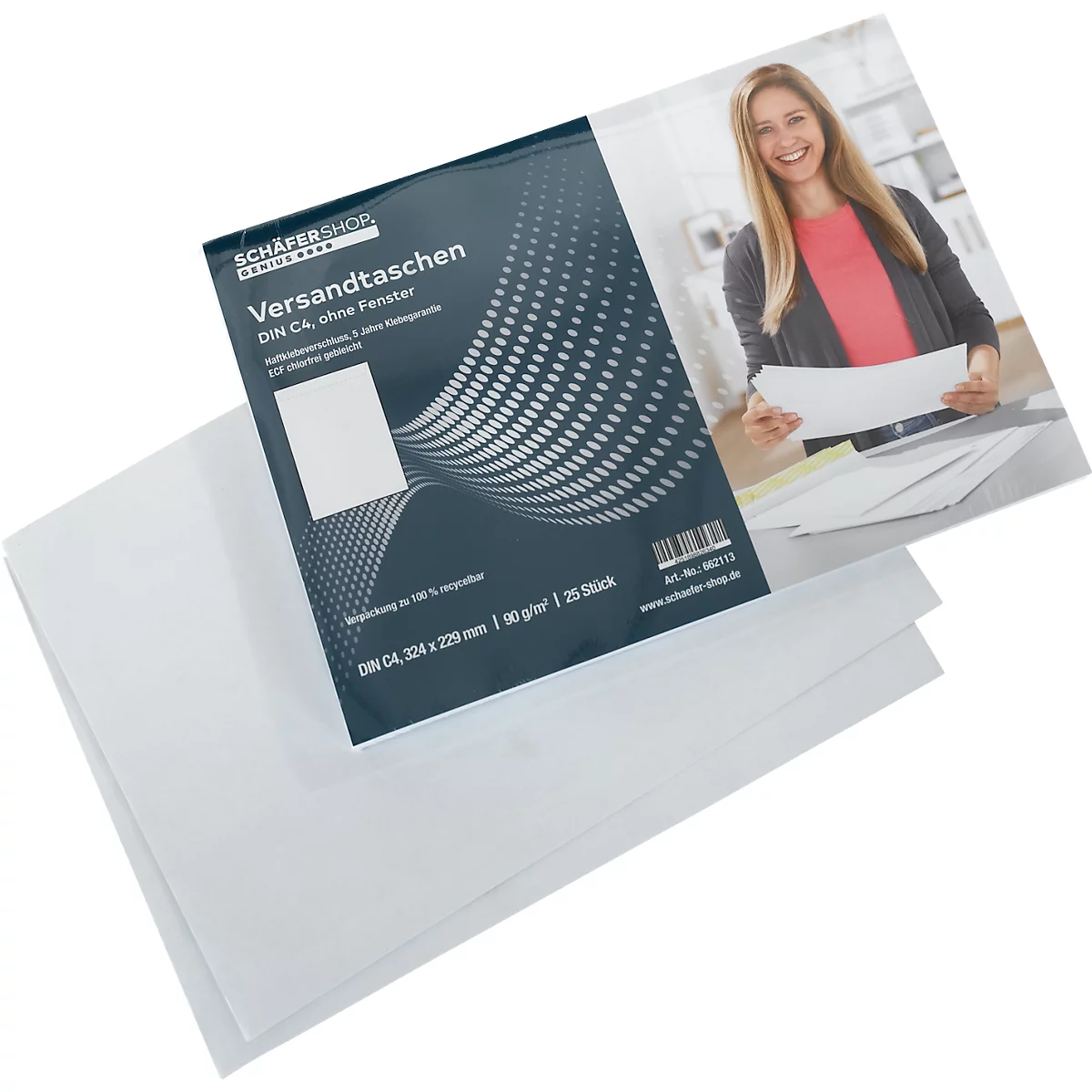 Schäfer Shop Genius enveloppen, formaat C4, zonder venster, zelfklevend, papier, 90 g/m², wit, 25 stuks