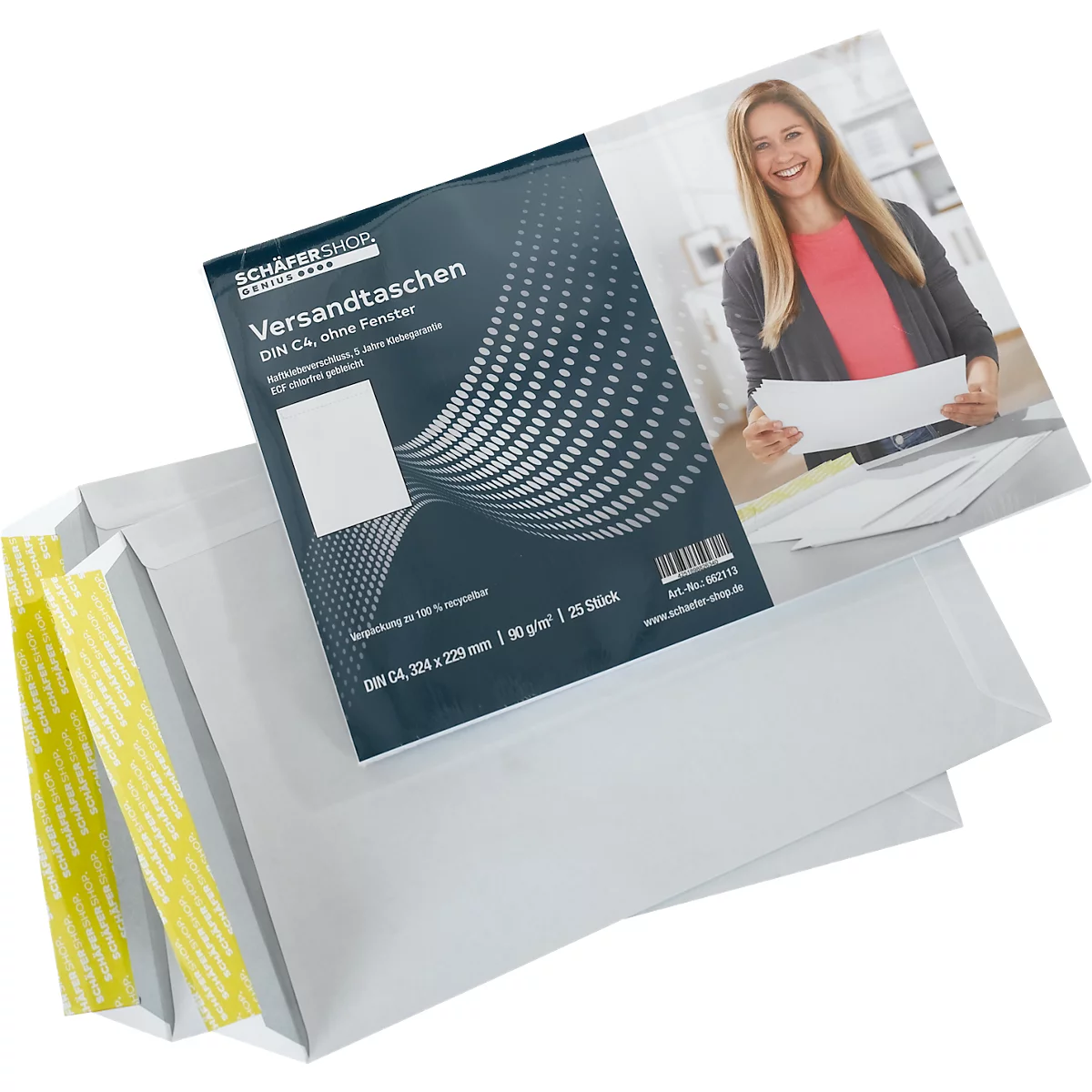 Schäfer Shop Genius enveloppen, formaat C4, zonder venster, zelfklevend, papier, 90 g/m², wit, 25 stuks