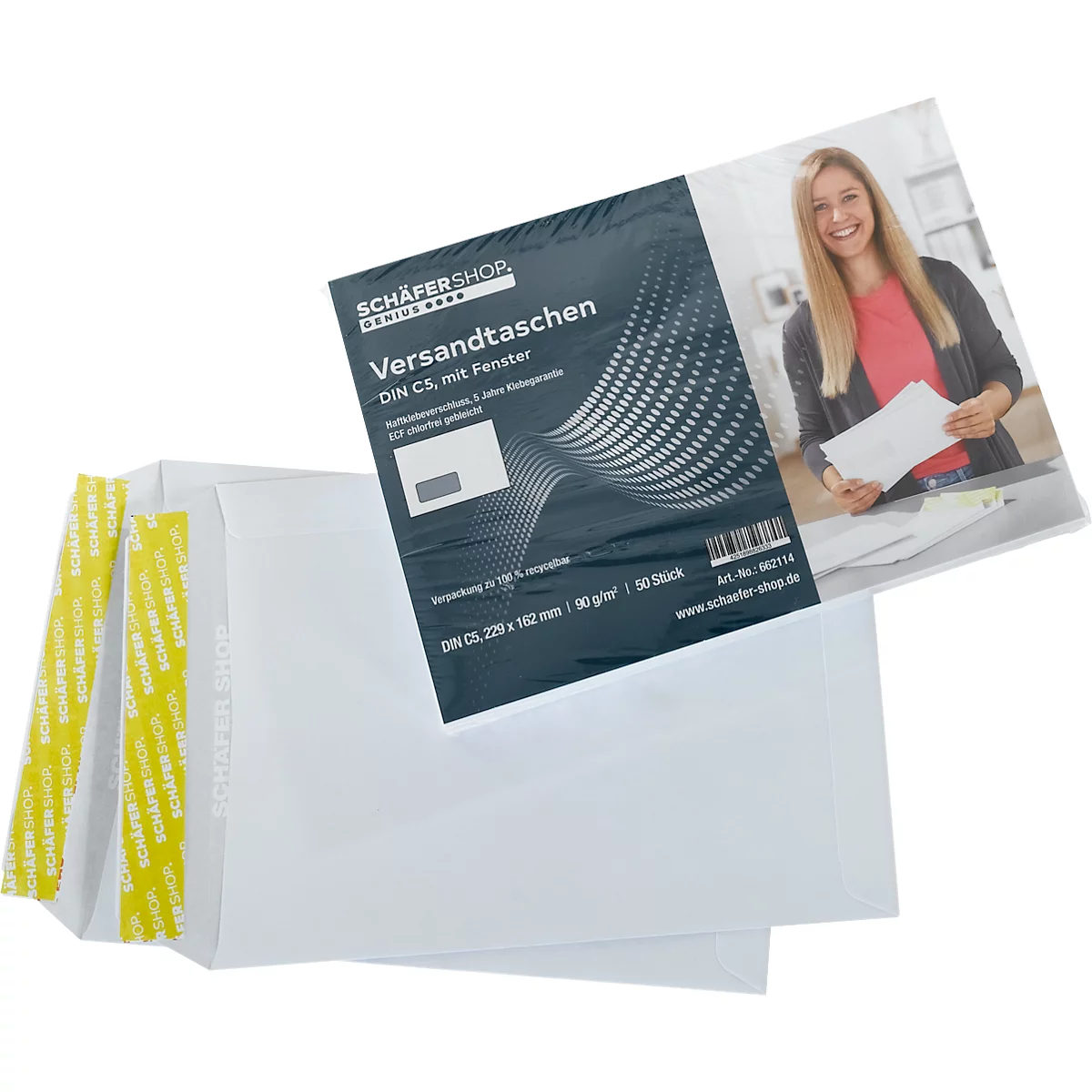 Schäfer Shop Genius enveloppen, formaat C5, met venster, zelfklevend, papier, wit, 50 stuks