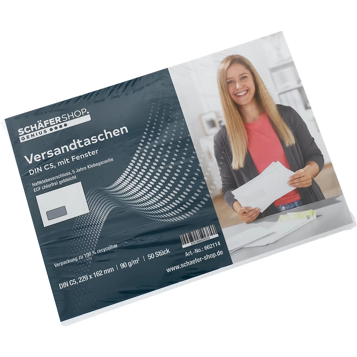 Schäfer Shop Genius enveloppen, formaat C5, met venster, zelfklevend, papier, wit, 50 stuks