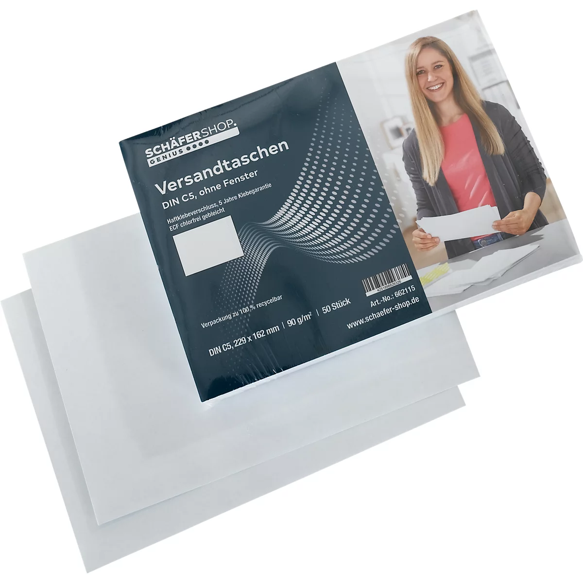 Schäfer Shop Genius enveloppen, formaat C5, zonder venster, zelfklevend, papier, wit, 50 stuks