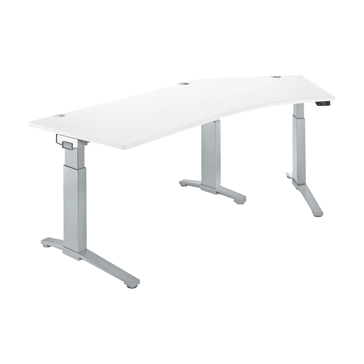 Schäfer Shop Genius ERGOSTYLE S bureau, 135°, één niveau, elektrisch in hoogte verstelbaar, aanbouw rechts, C-voet, B 2165 x D 800 x H 715-1182 mm, incl. Memory Master, wit/blank aluminium