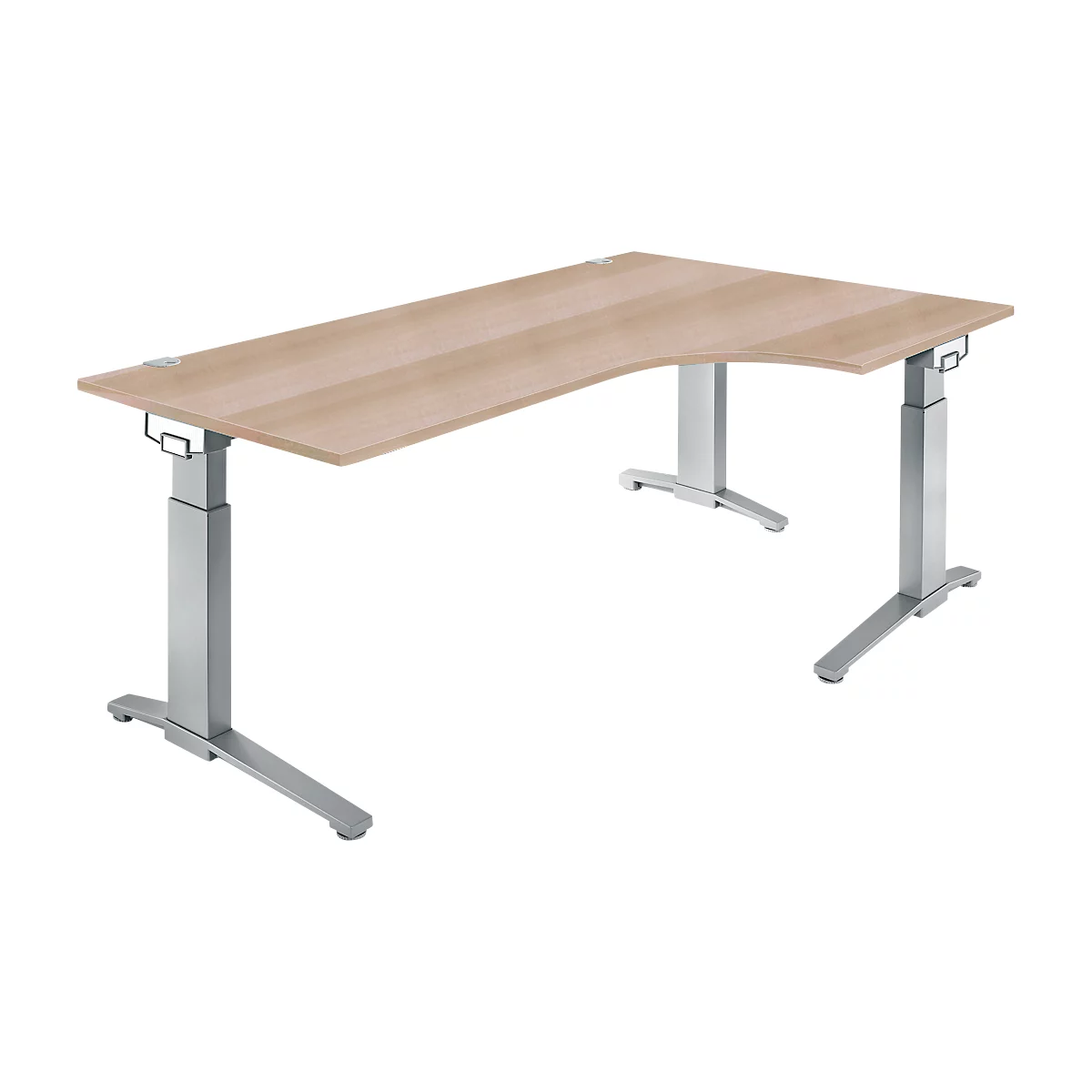 Schäfer Shop Genius ERGOSTYLE S bureau, 90°, C-poot frame, bevestiging rechts, handmatig in hoogte verstelbaar, melaminehars gecoat, B 2000 x D 800 x H 675-895 mm, eiken/blank aluminium