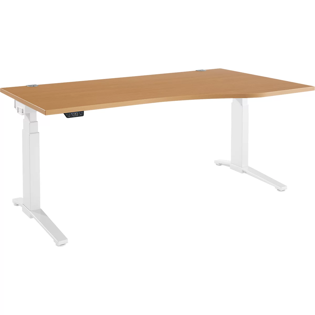Schäfer Shop Genius ERGOSTYLE S bureau, elektrisch in hoogte verstelbaar, aanbouw rechts, tweetraps, C-voet, B 1800 x D 800/1000 x H 645-1305 mm, incl. Memory Master, beuken/wit