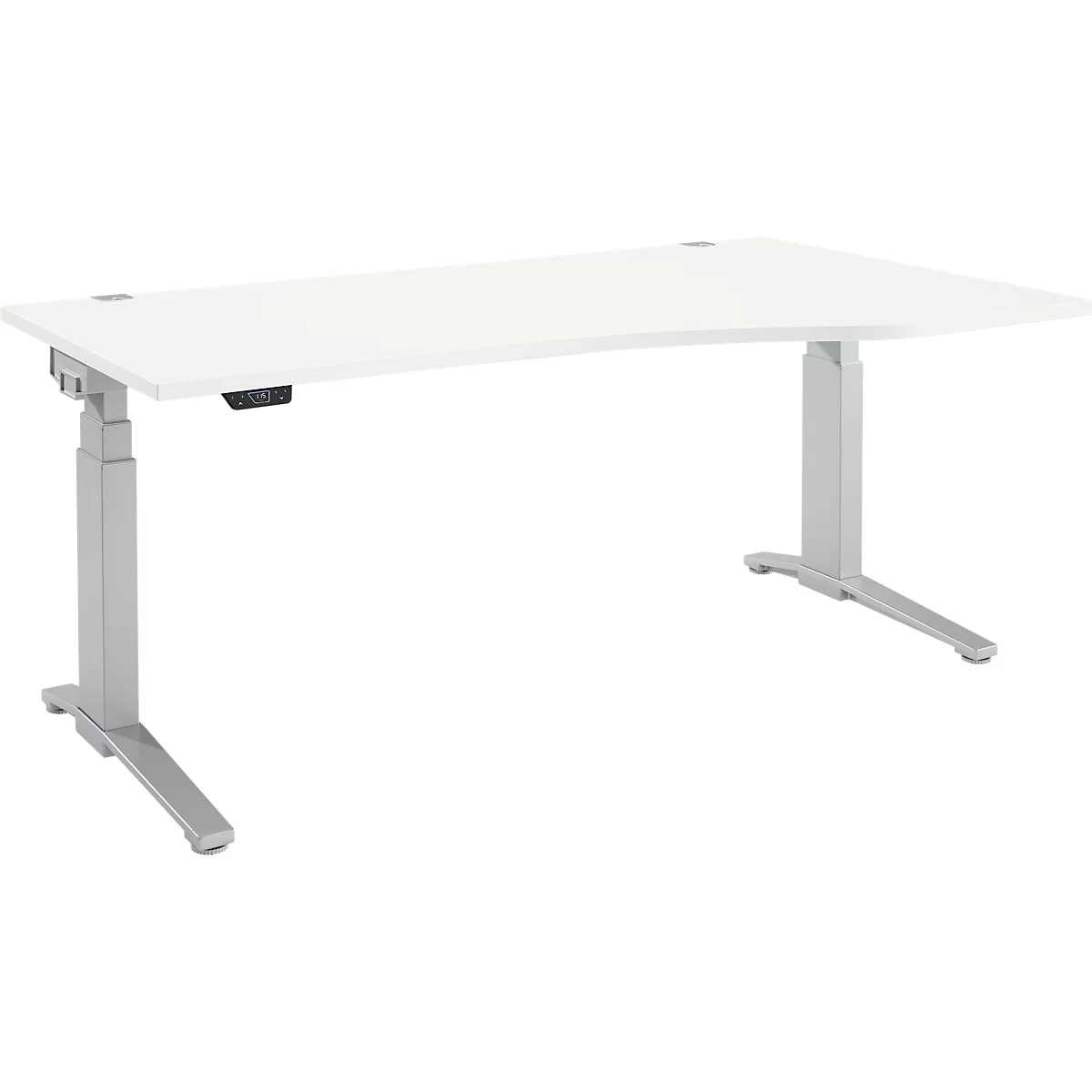 Schäfer Shop Genius ERGOSTYLE S bureau, elektrisch in hoogte verstelbaar, aanbouw rechts, tweetraps, C-voet, B 1800 x D 800/1000 x H 645-1305 mm, incl. Memory Master, wit/blank aluminium