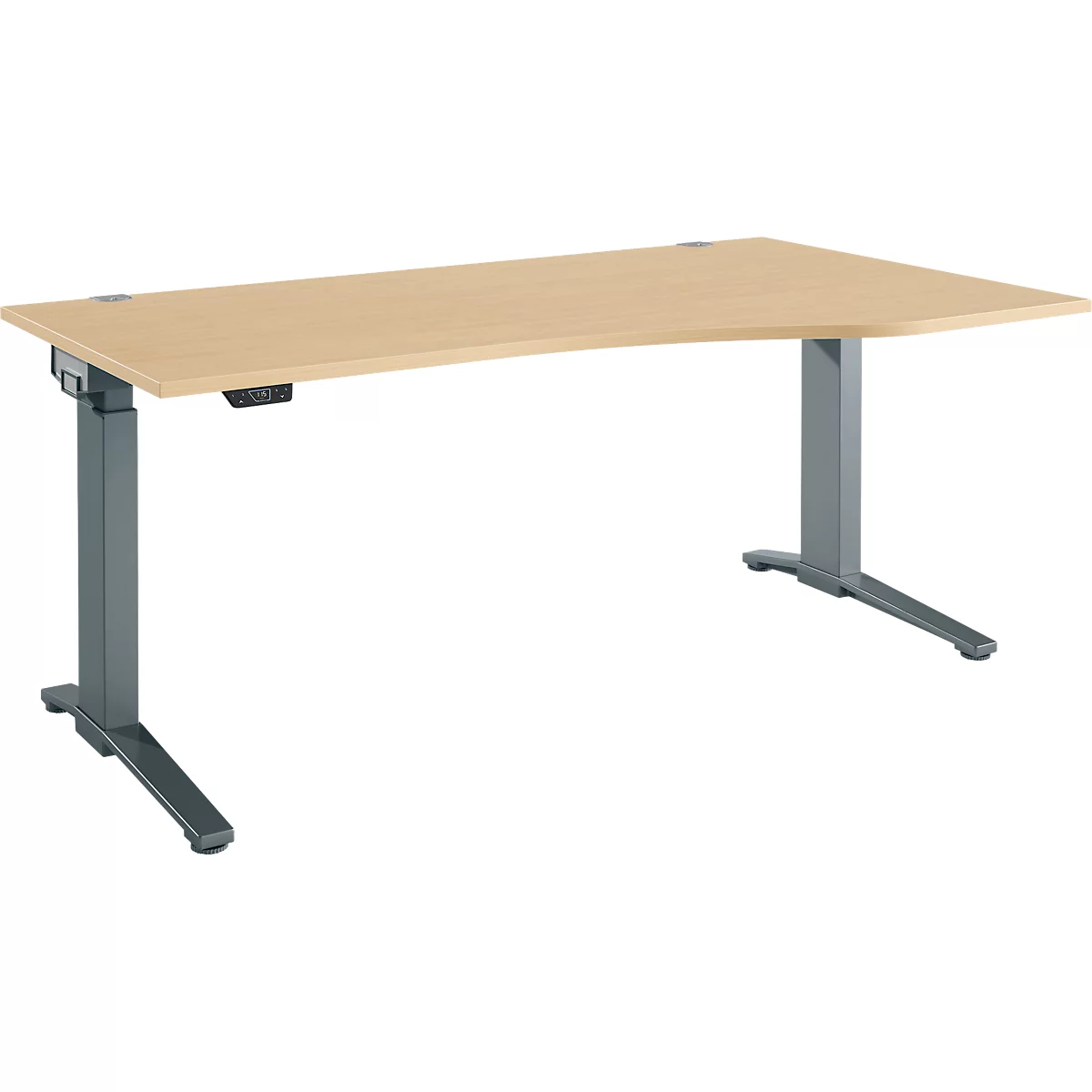 Schäfer Shop Genius ERGOSTYLE S bureau, elektrisch in hoogte verstelbaar, één niveau, aanbouw rechts, C-voet, B 1800 x D 800/1000 x H 715-1182 mm, incl. Memory Master, ahorn/antraciet