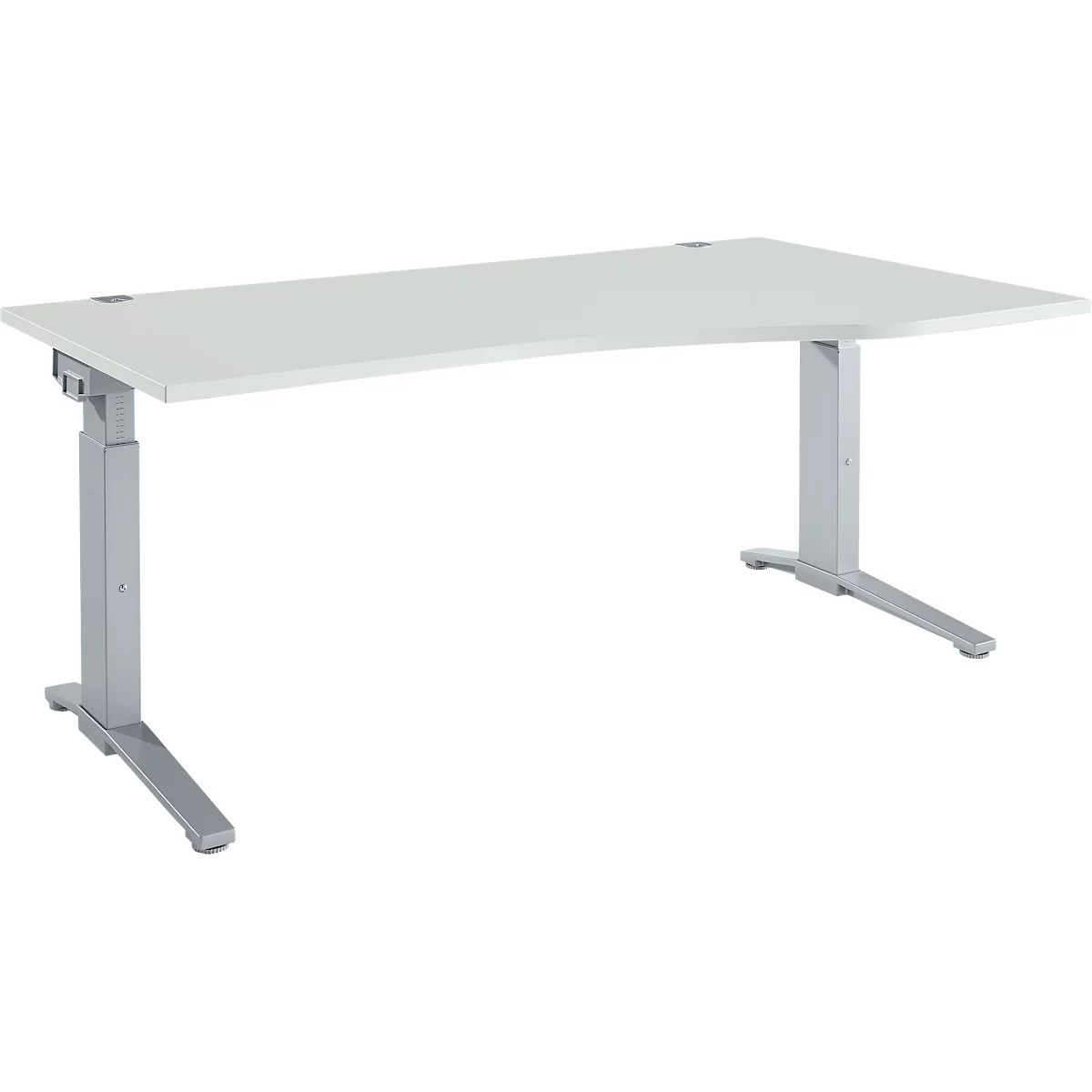 Schäfer Shop Genius ERGOSTYLE S bureau, handmatig in hoogte verstelbaar, rechthoekig, C-poot, bevestiging rechts, B 1800 x D 800/1000 x H 675-895 mm, aluminium lichtgrijs/wit
