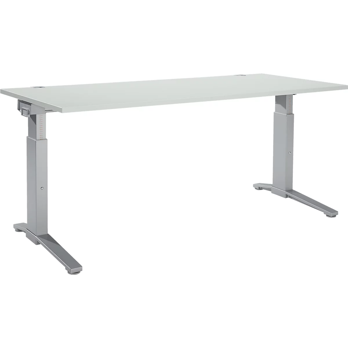 Schäfer Shop Genius ERGOSTYLE S bureau, handmatig in hoogte verstelbaar, rechthoekig, C-voet, B 1800 x D 800 x H 675-895 mm, aluminium lichtgrijs/wit