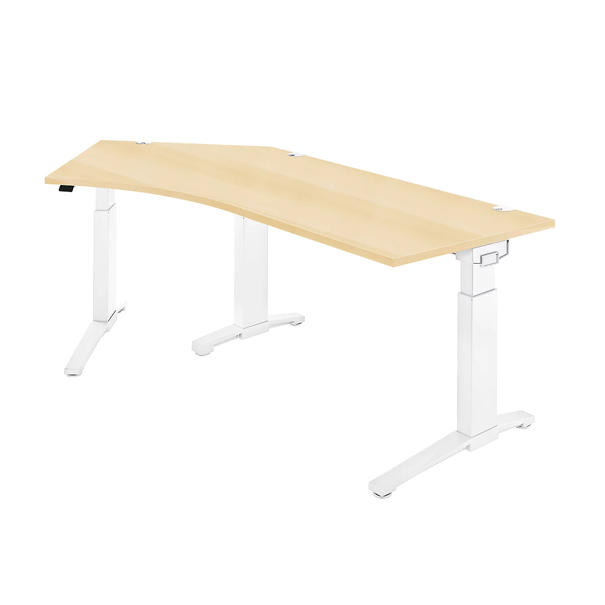 Schäfer Shop Genius Escritorio 135° Planova Ergostyle, extensión izquierda, ajustable en altura man., An 2165 x P 800 mm, acabado en arce/blanco 