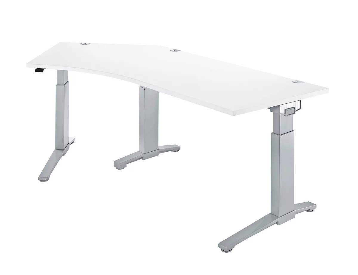 Schäfer Shop Genius escritorio 135° Planova Ergostyle , fijación a la izquierda, altura man. ajustable, ancho 2165 x fondo 800 mm , aluminio blanco/blanco 