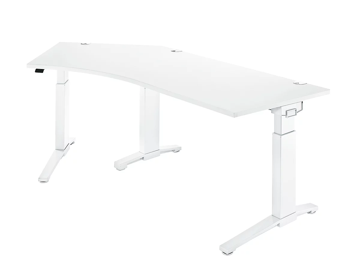 Schäfer Shop Genius escritorio 135° Planova Ergostyle , fijación a la izquierda, altura man. ajustable, ancho 2165 x fondo 800 mm , blanco/blanco 