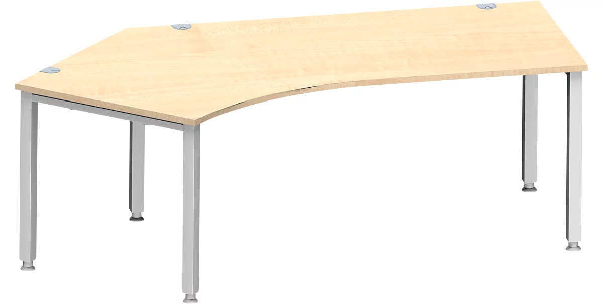 Schäfer Shop Genius escritorio angular MODENA FLEX 135°, fijación a la izquierda, tubo cuadrado de 4 patas, A 2165 mm, arce/blanco