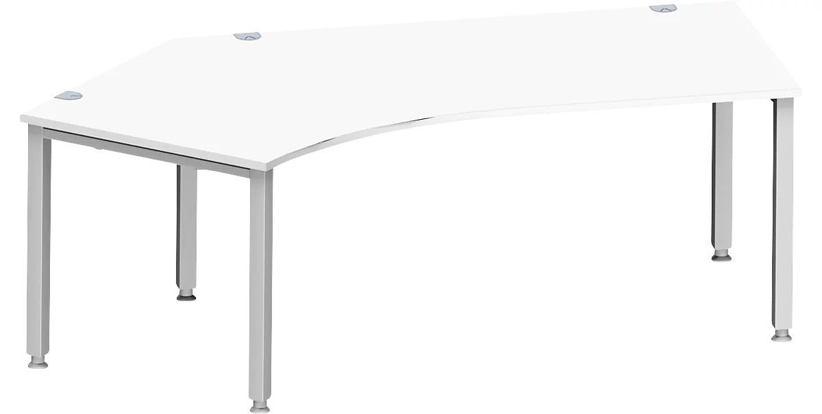 Schäfer Shop Genius escritorio angular MODENA FLEX 135°, fijación a la izquierda, tubo cuadrado de 4 patas, A 2165 mm, blanco/blanco