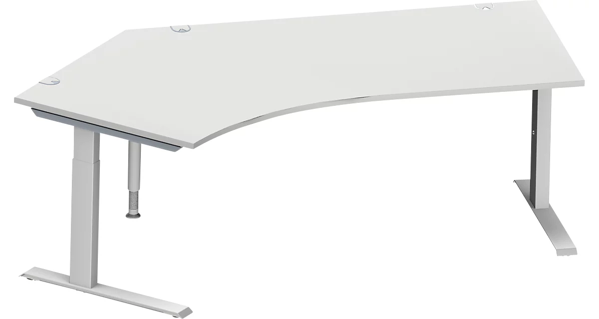 Schäfer Shop Genius escritorio angular MODENA FLEX 135°, fijación a la izquierda, tubo rectangular con pata en C, ancho 2165 mm, gris claro