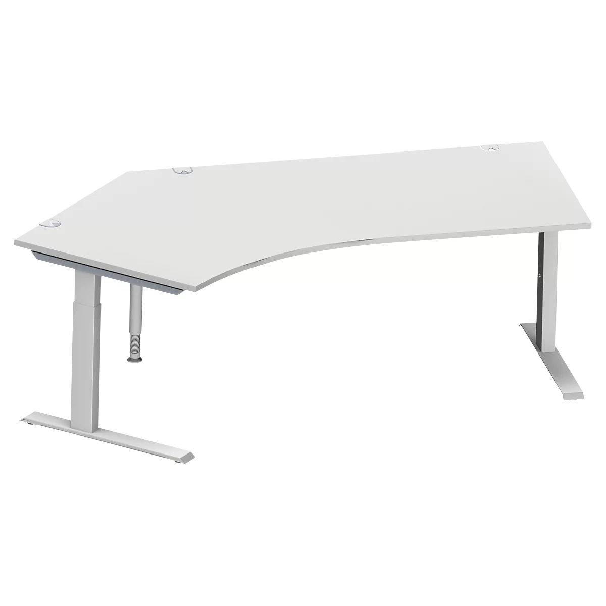 Schäfer Shop Genius escritorio angular MODENA FLEX 135°, fijación a la izquierda, tubo rectangular con pata en C, ancho 2165 mm, gris claro