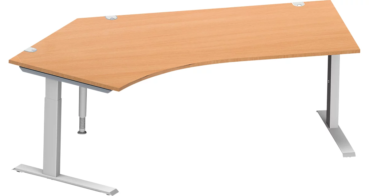 Schäfer Shop Genius escritorio angular MODENA FLEX 135°, fijación a la izquierda, tubo rectangular con pie en C, A 2165 mm, haya/blanco