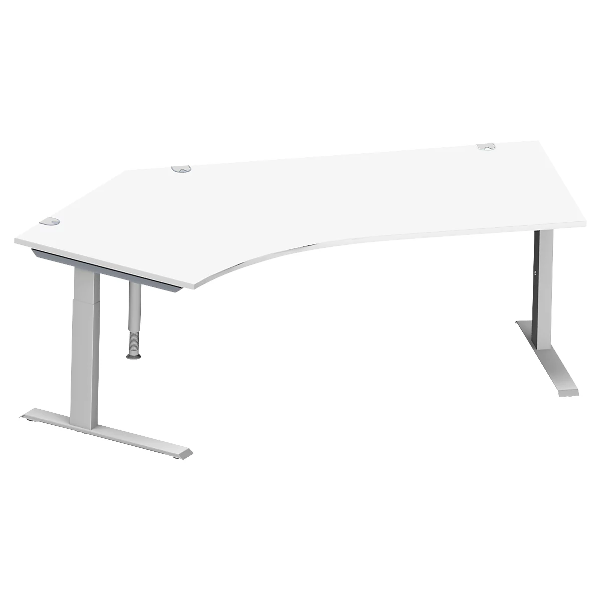 Schäfer Shop Genius escritorio angular MODENA FLEX 135°, fijación a la izquierda, tubo rectangular con pie en C, An 2165 mm, blanco/blanco