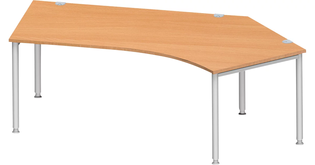 Schäfer Shop Genius escritorio angular MODENA FLEX 135°, fijación derecha, haya/aluminio blanco
