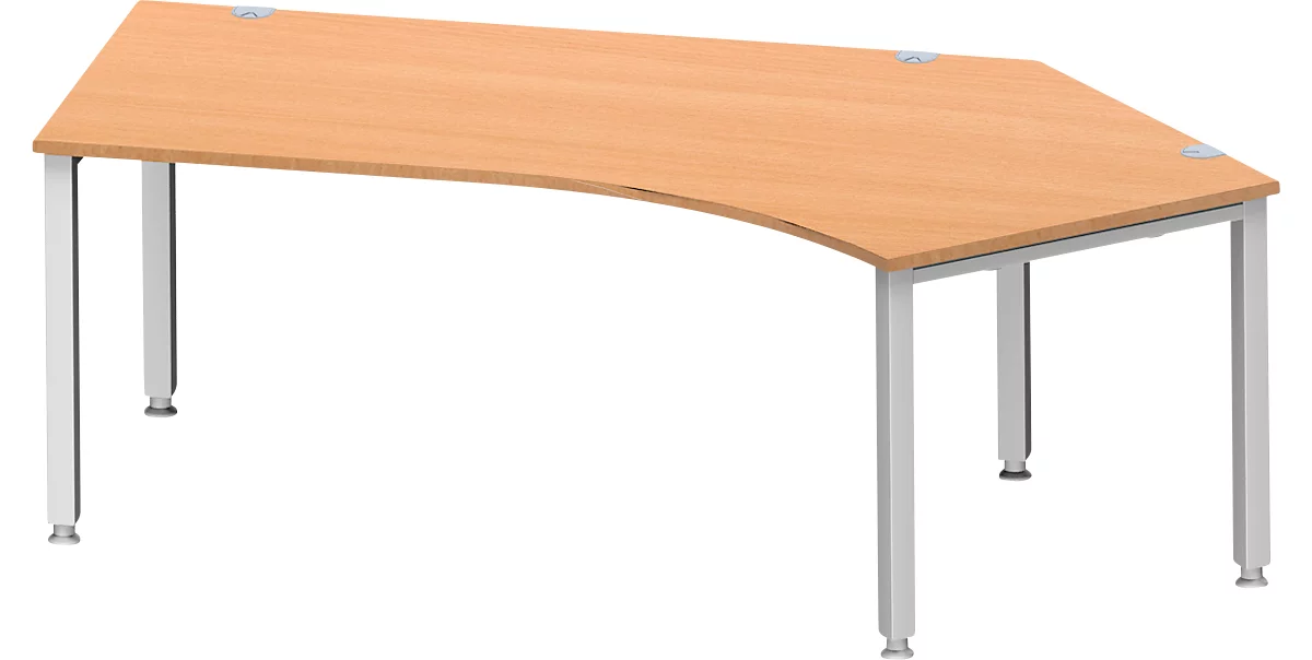 Schäfer Shop Genius escritorio angular MODENA FLEX 135°, fijación derecha, tubo cuadrado de 4 patas, A 2165 mm, haya/blanco