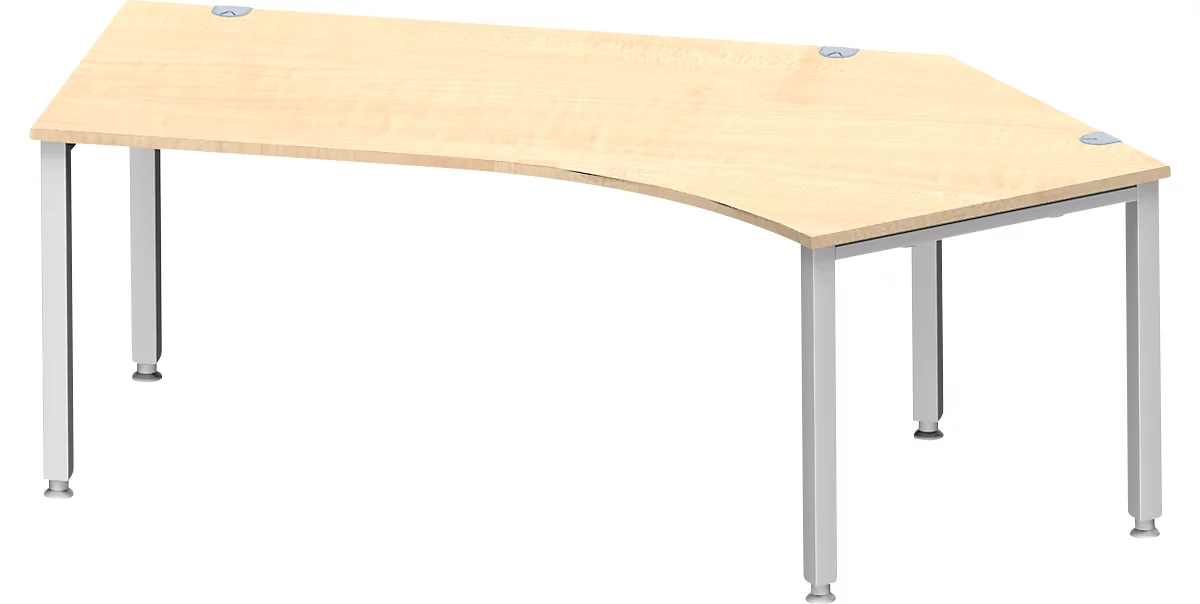 Schäfer Shop Genius escritorio angular MODENA FLEX 135°, fijación derecha, tubo cuadrado de 4 patas, An 2165 mm, arce/blanco