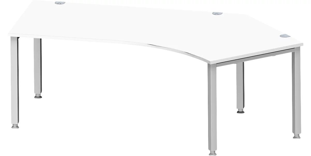 Schäfer Shop Genius escritorio angular MODENA FLEX 135°, fijación derecha, tubo cuadrado de 4 patas, An 2165 mm, blanco/blanco
