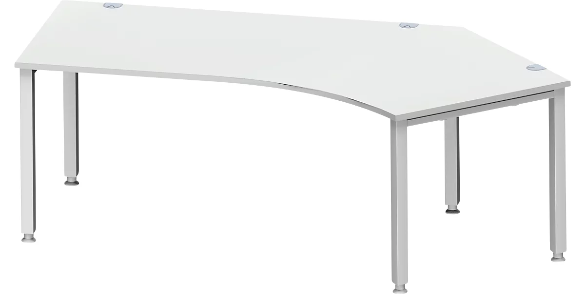 Schäfer Shop Genius escritorio angular MODENA FLEX 135°, fijación derecha, tubo cuadrado de 4 patas, Anch. 2165 mm, gris claro