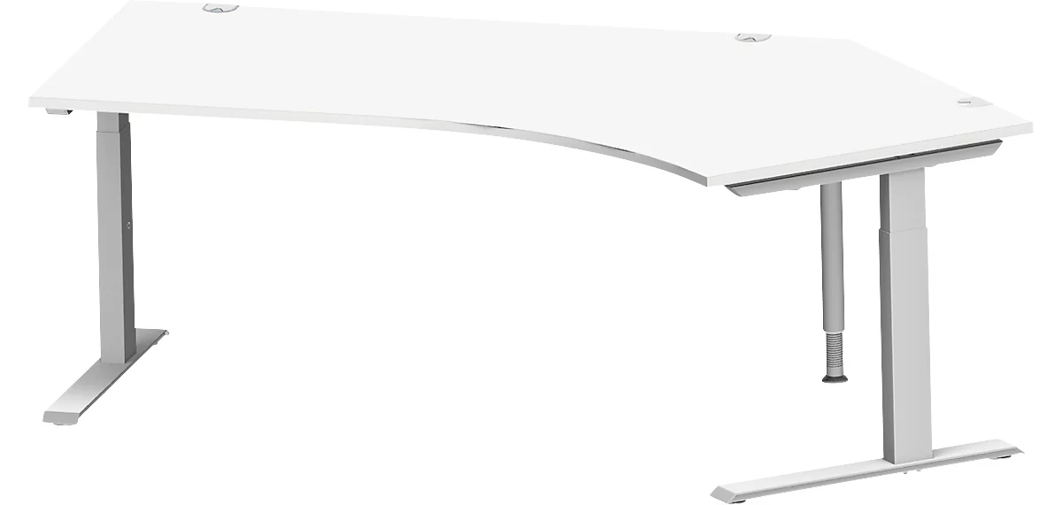Schäfer Shop Genius escritorio angular MODENA FLEX 135°, fijación derecha, tubo rectangular con pie en C, An 2165 mm, blanco/blanco