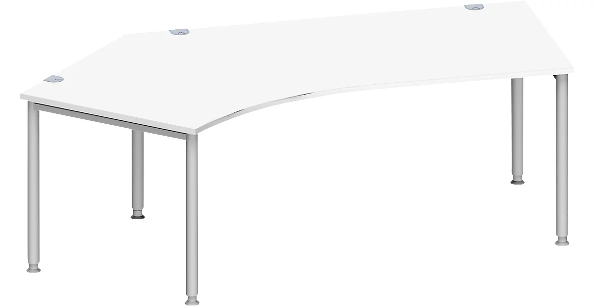 Schäfer Shop Genius escritorio angular MODENA FLEX 135°, fijación izquierda, aluminio blanco/blanco
