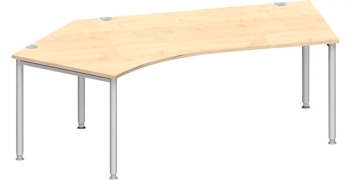 Schäfer Shop Genius escritorio angular MODENA FLEX 135°, fijación izquierda, arce/aluminio blanco