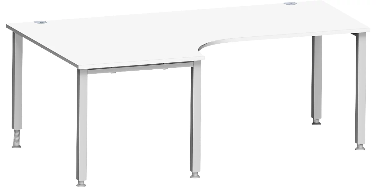 Schäfer Shop Genius escritorio angular MODENA FLEX 90°, extensión izquierda, tubo cuadrado de 4 patas, An 2000 mm, blanco/blanco